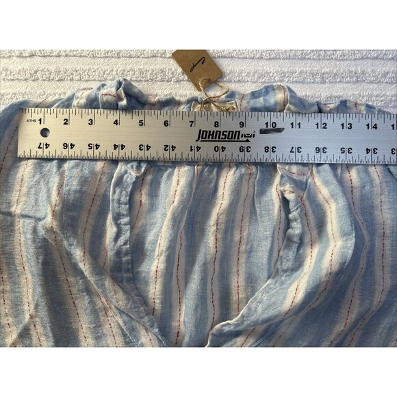 CP Shades Wash Striped Linen Split Neck Tunic Top Medium Blue White 1058-419 New - Picture 5 of 8